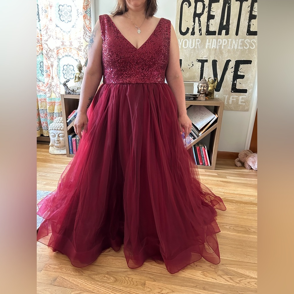 Burgundy formal sequined gown